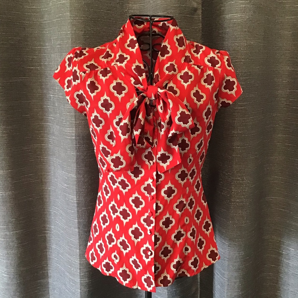 Banana Republic Red Neck Tie Blouse